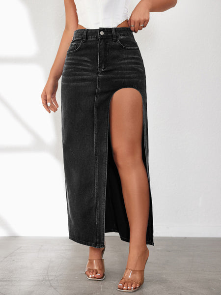 Women's High Rise Slit Denim Skirt