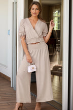 Surplice Short Sleeve V-Nek Top and Pants Set