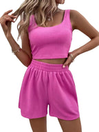 Plus Size Wide Strap Tank and Shorts Set