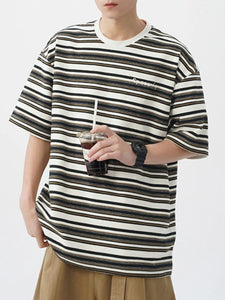 Men's Striped Round Neck Half Sleeve Top
