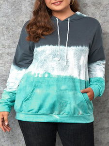 Plus Size Long Sleeve Pullover Colorblock Hoodie