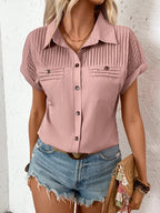Short Sleeve Pleated Detail Collared Neck Shirt