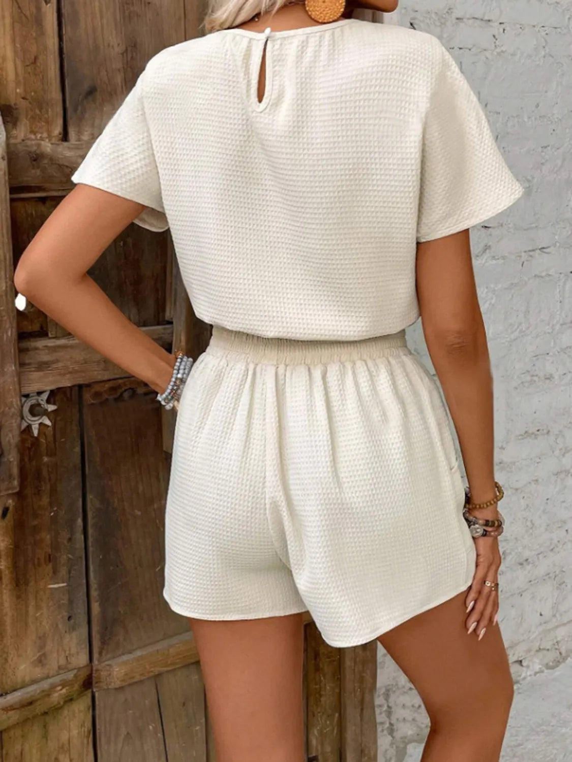 Short Sleeve Round Neck Top and Shorts Set