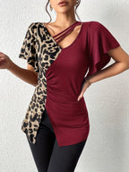 Short Sleeve Ruched Leopard Top