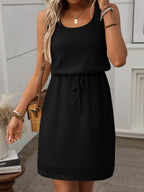 Sleeveless Waffle Knit Drawstring Mini Dress