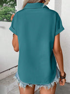 Short Sleeve Pleated Detail Collared Neck Shirt