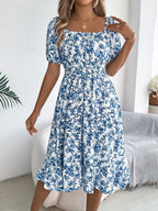 Ruffled Hem Floral Puff Sleeve Dress