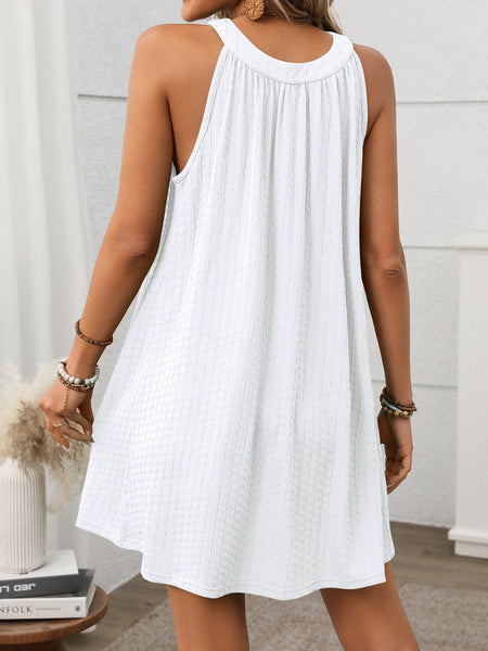 Sleeveless Textured Grecian Neck Mini Dress