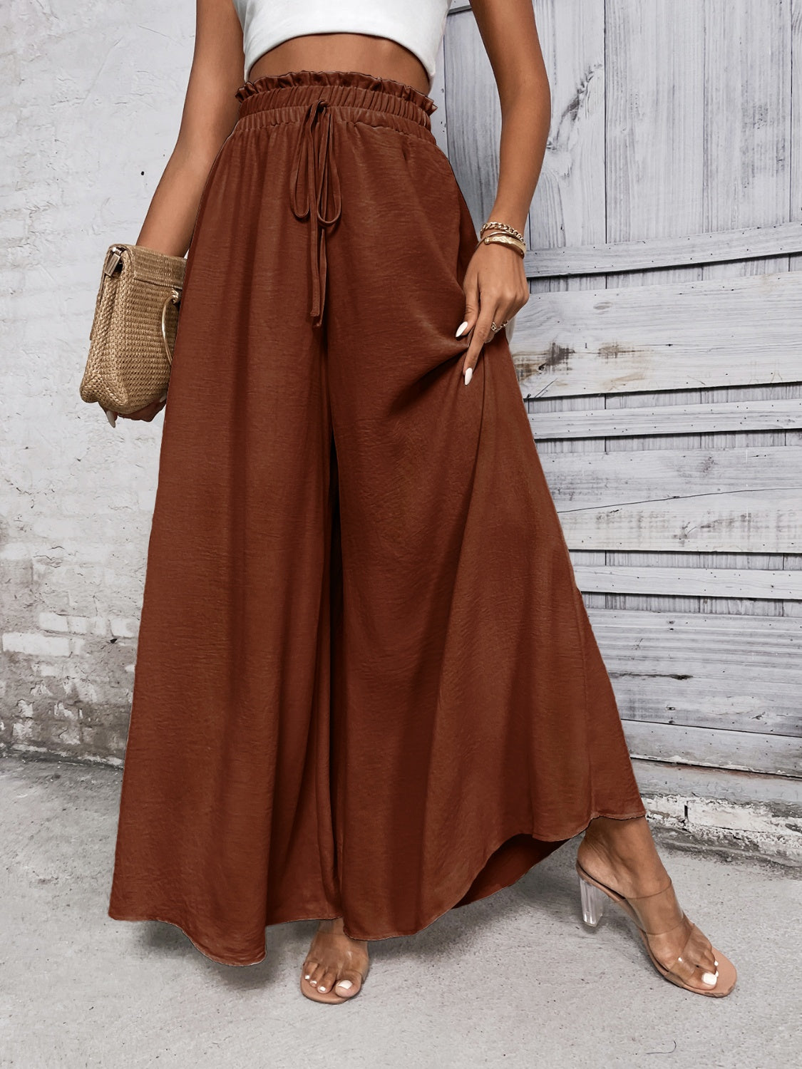 Women's Tied High Waist Wide Leg Pants