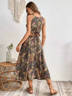 Sleeveless Printed Cami and Slit Skirt Set