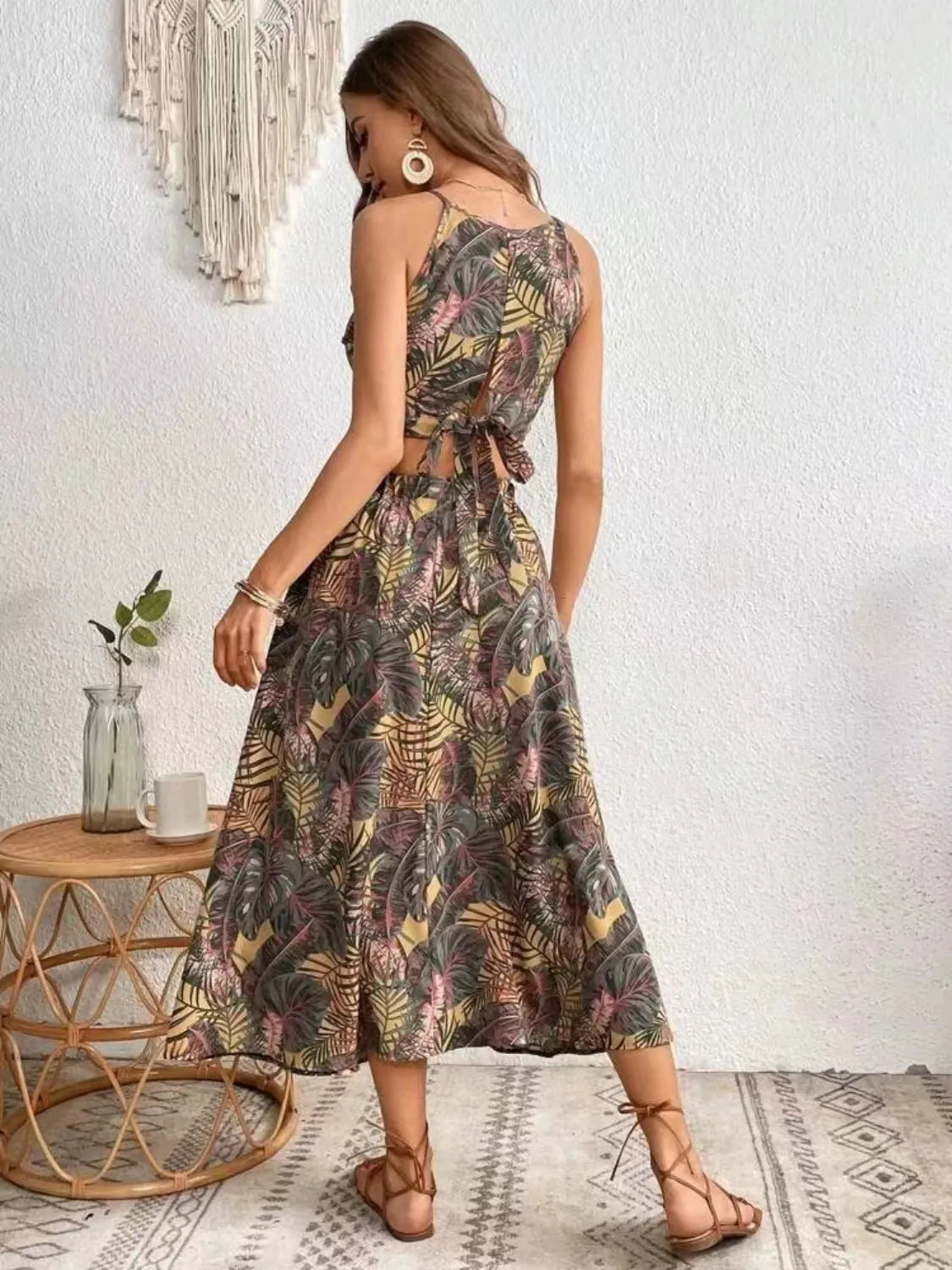 Sleeveless Printed Cami and Slit Skirt Set