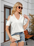 Short Sleeve V-Neck Cold Shoulder Top