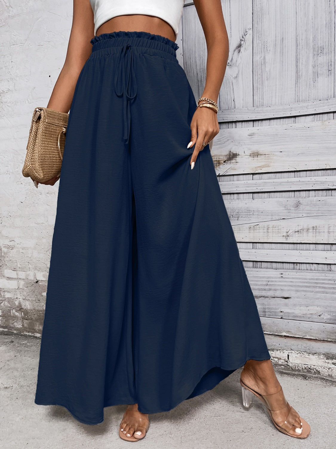 Women's Tied High Waist Wide Leg Pants