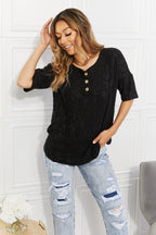 Half Sleeve Black Animal Print Textured Top