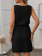 Sleeveless Waffle Knit Drawstring Mini Dress