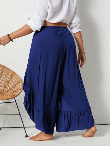 Plus Size Royal Blue Ruffled Wide Leg Pants