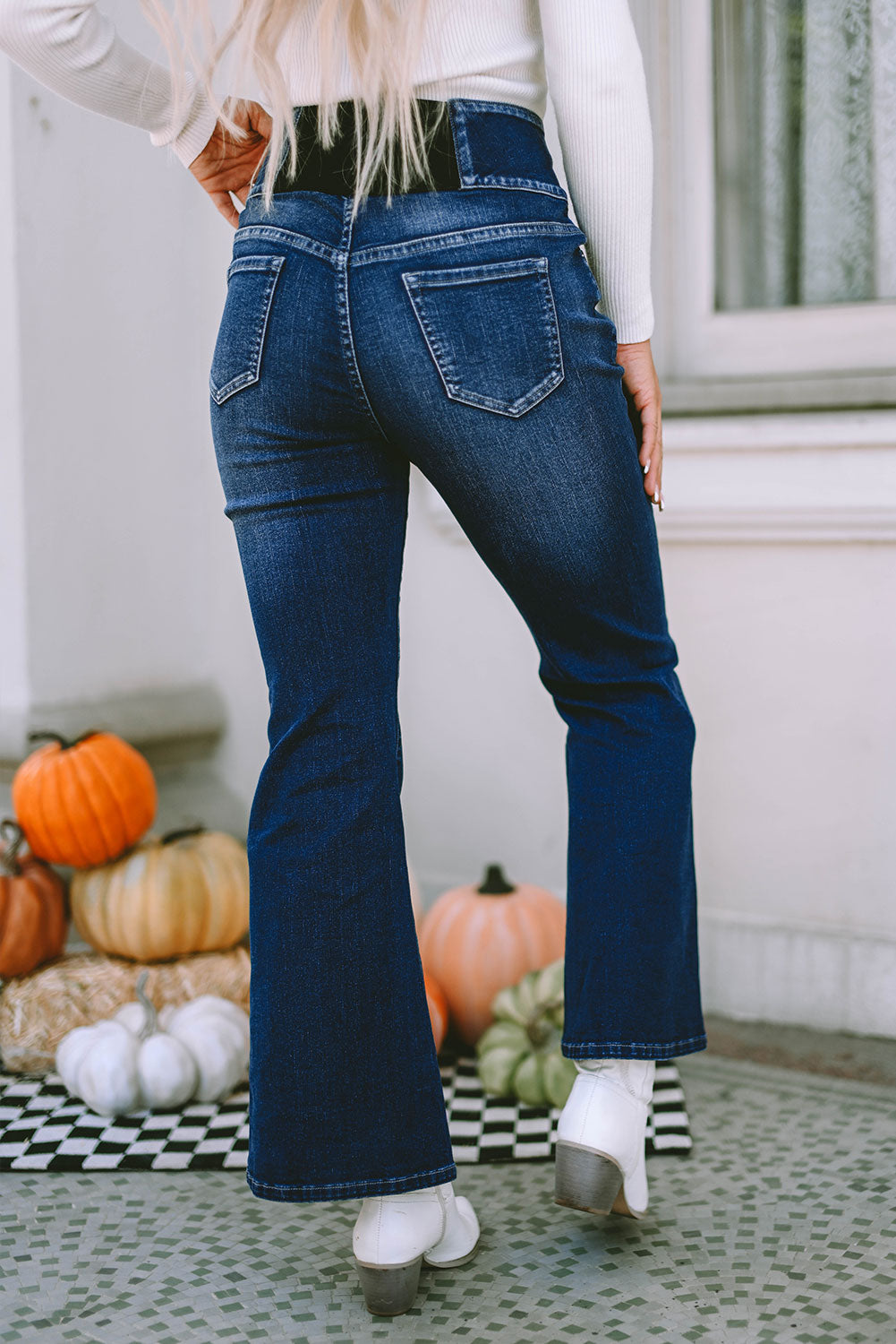 Women's Elastic Wide Waistband Back Flare Jeans
