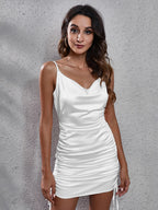 Sleeveless Ruched Cowl Neck Mini Cami Dress