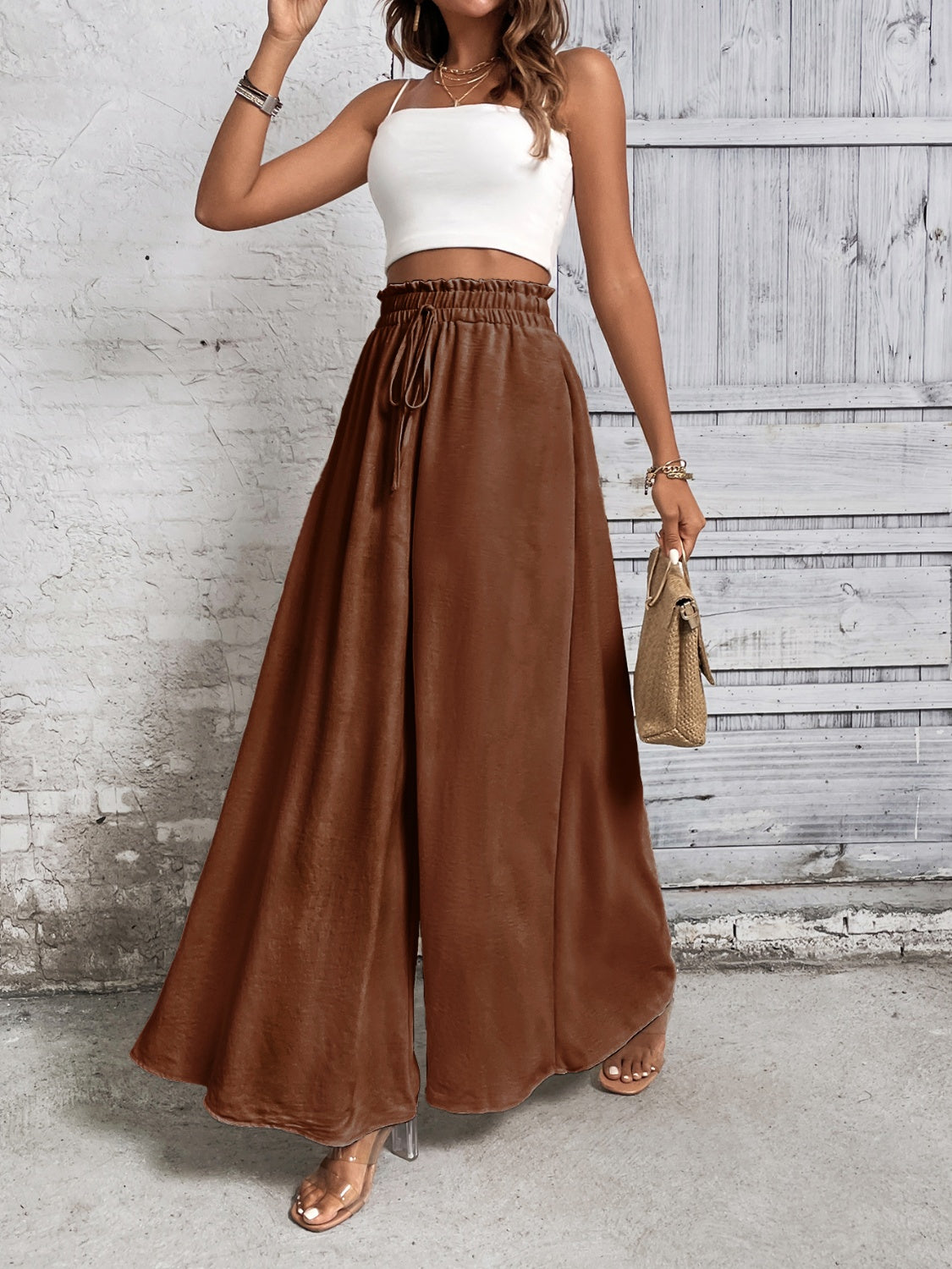 Women's Tied High Waist Wide Leg Pants