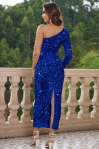 One-Shoulder Long Sleeve Evening Dress