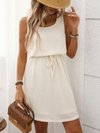 Sleeveless Waffle Knit Drawstring Mini Dress