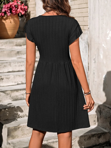 Women's V-Neck Ruffled Cap Sleeve Dress