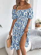 Ruffled Hem Floral Puff Sleeve Dress