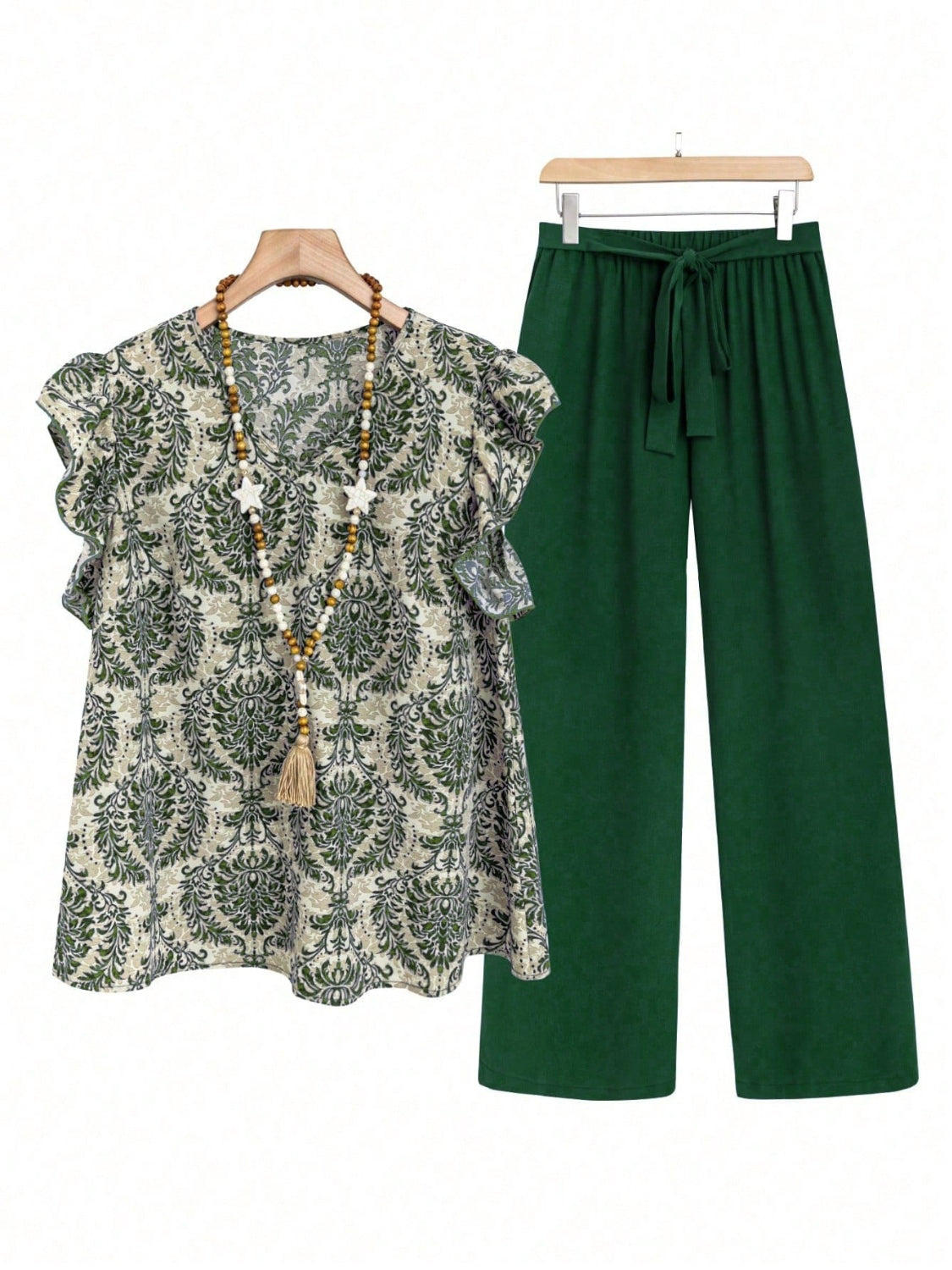 Cap Ruffled Seeve Top and Pants Set