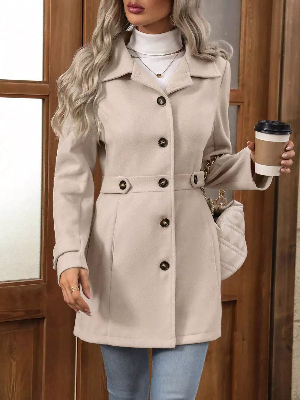 Long Sleeve Button Up Collared Neck Coat