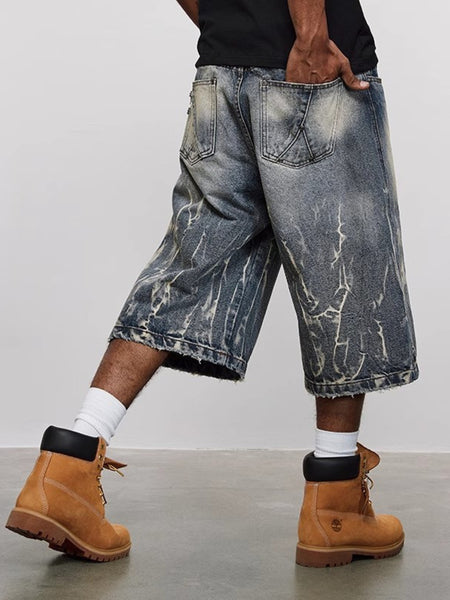 Men's Washed Loose Fit Denim Shorts