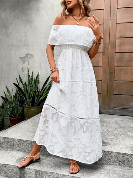 Off Shoulder White Lace Maxi Dress