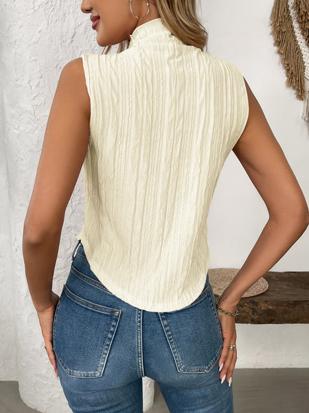 Texture Turtleneck Sleeveless Top