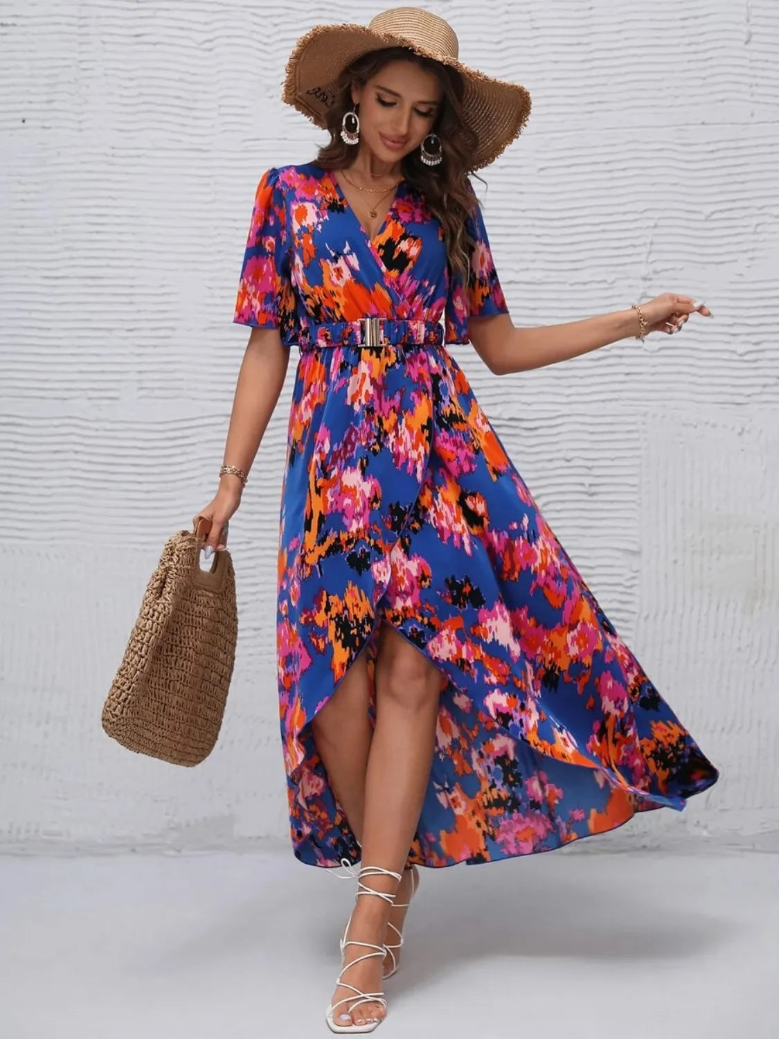 Short Sleeve High Low Maxi Dress