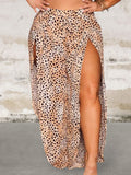 Plus size Leopard Print Swimsuit cover Up Slit Pants
