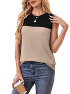 Sleeveless Color Block Round Neck Top