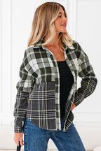 Black Plaid Print Textured Knit Buttoned Shacket