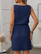 Sleeveless Waffle Knit Drawstring Mini Dress