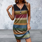 Sleeveless Color Block V-Neck Tank Dress