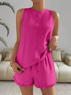 Lace Detail Round Neck Tank and Shorts Set