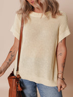 Short Sleeve Round Neck Knit Top