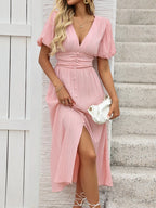 V-Neck Puff Sleeve Dress
