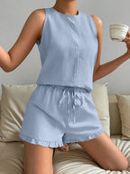 Lace Detail Round Neck Tank and Shorts Set