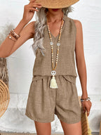 Sleeveless Notched Tank and Shorts Set
