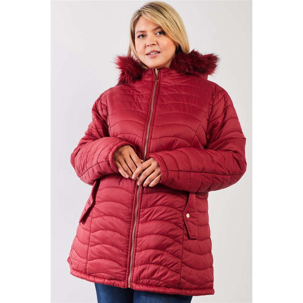Plus Size Vegan Fur Double-sided Cotton Twill Parka & Puffer Jacket