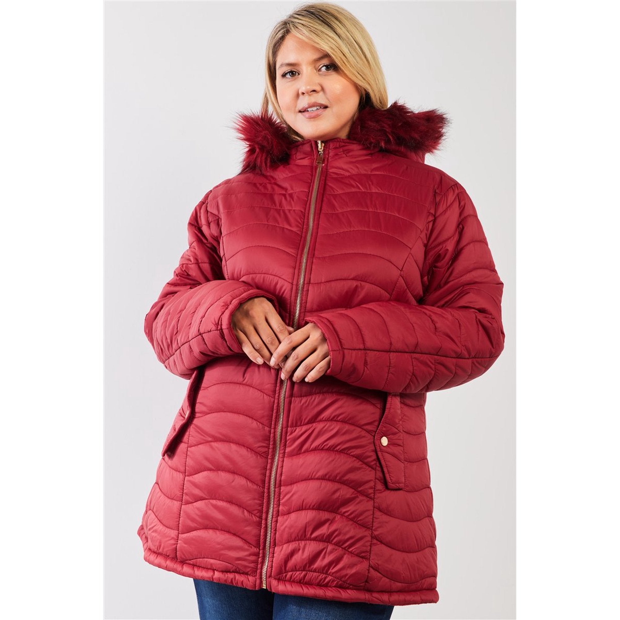 Plus Size Vegan Fur Double-sided Cotton Twill Parka & Puffer Jacket