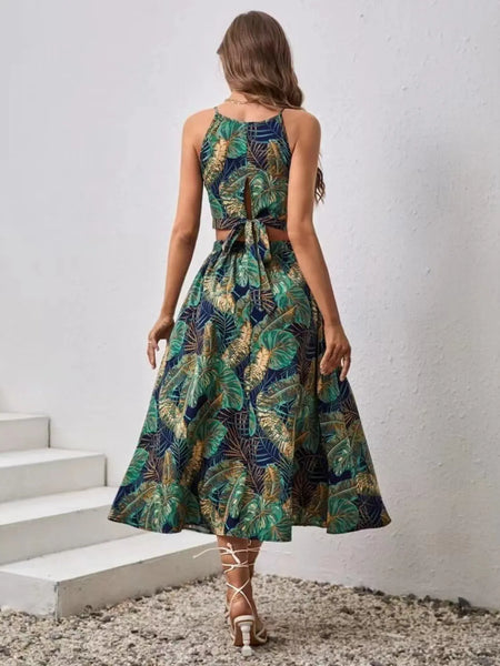 Sleeveless Printed Cami and Slit Skirt Set