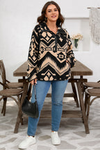 Plus Size Half Button Collared Plush Sweatshirt