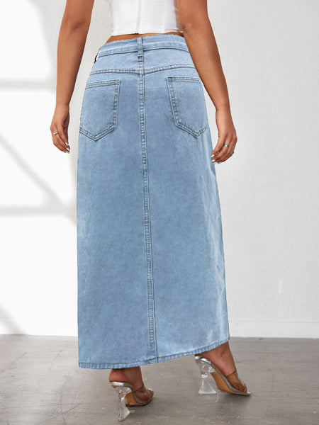 Women's High Rise Slit Denim Skirt