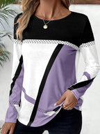 Contrast Round Neck Long Sleeve Top