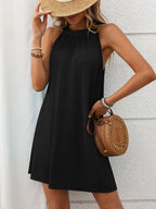 Sleeveless Textured Grecian Neck Mini Dress